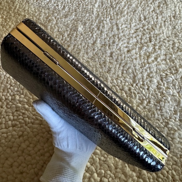 100% auth VIVIENNE WESTWOOD Verona Black Reptile Leather Box Clutch Bag - Picture 13 of 14
